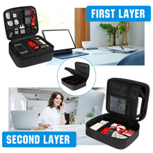 Load image into Gallery viewer, Electronics Organizer, Waterproof Travel Cable Organizer Bag for Electronic Accessories Double Layer Large Shockproof Cable Storage Bag for Cord,Powerbank (Up to 12.9 inch) Black
