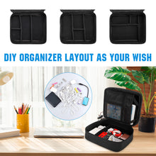 Load image into Gallery viewer, Electronics Organizer, Waterproof Travel Cable Organizer Bag for Electronic Accessories Double Layer Large Shockproof Cable Storage Bag for Cord,Powerbank (Up to 12.9 inch) Black
