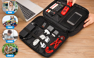 Electronics Organizer, Waterproof Travel Cable Organizer Bag for Electronic Accessories Double Layer Large Shockproof Cable Storage Bag for Cord,Powerbank (Up to 12.9 inch) Black