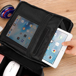 Electronics Organizer, Waterproof Travel Cable Organizer Bag for Electronic Accessories Double Layer Large Shockproof Cable Storage Bag for Cord,Powerbank (Up to 12.9 inch) Black
