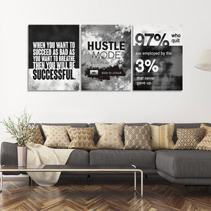 Wall Art Motivational Posters Inspirational Wall Decor Motivational Canvas Wall Art Success Hustle Poster Entrepreneur Quote 3 Pieces Painting Prints Artwork for Home Decor Wooden Framed(36”Wx16”H)