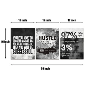 Wall Art Motivational Posters Inspirational Wall Decor Motivational Canvas Wall Art Success Hustle Poster Entrepreneur Quote 3 Pieces Painting Prints Artwork for Home Decor Wooden Framed(36”Wx16”H)