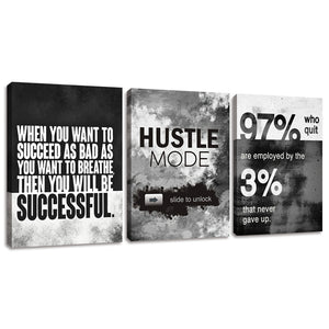 Wall Art Motivational Posters Inspirational Wall Decor Motivational Canvas Wall Art Success Hustle Poster Entrepreneur Quote 3 Pieces Painting Prints Artwork for Home Decor Wooden Framed(36”Wx16”H)