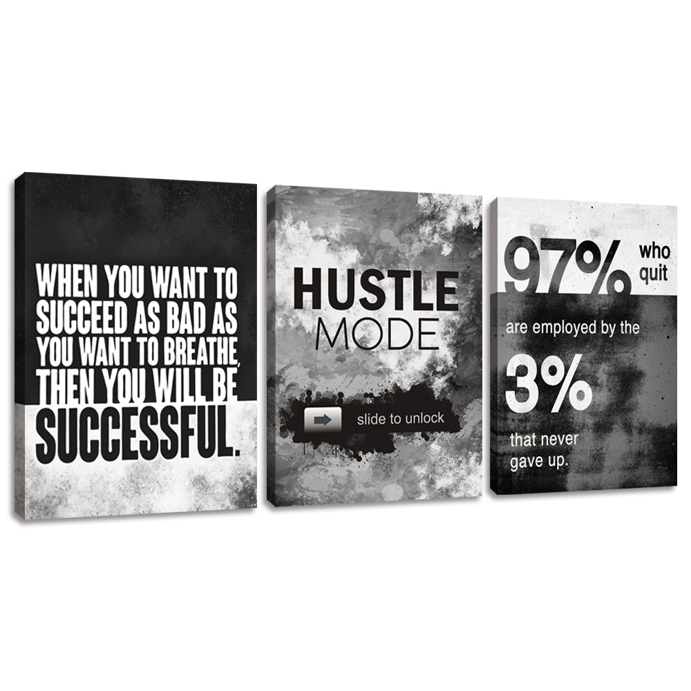 Wall Art Motivational Posters Inspirational Wall Decor Motivational Canvas Wall Art Success Hustle Poster Entrepreneur Quote 3 Pieces Painting Prints Artwork for Home Decor Wooden Framed(36”Wx16”H)